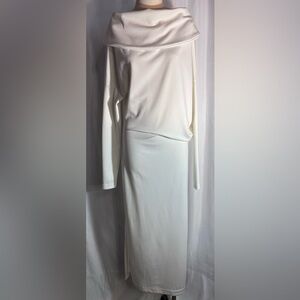 AGATA WEBERS Sz 10 Cowl Dress Blouson Style Off White Side Slit.NEW WITHOUT TAG